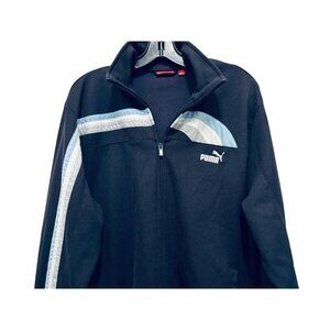 Men's PUMA Long Sleeve Full Zip Jacket Sweatshirt in Blue White & Logo Size Larg
